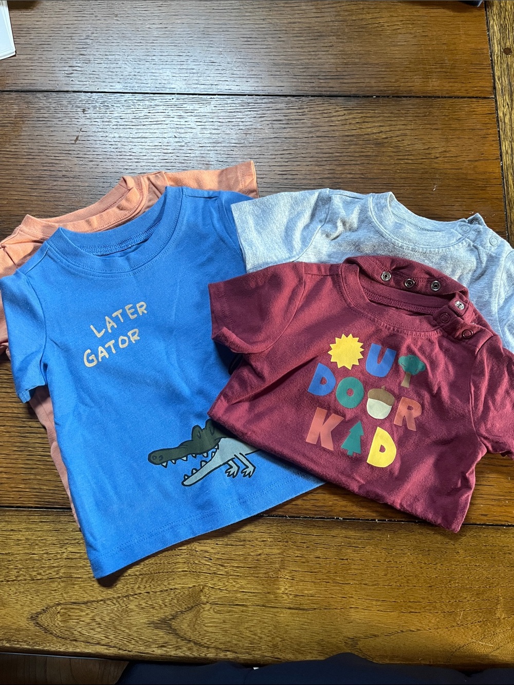 Kids Short-Sleeve Graphic Tee Set - Blue, Maroon, Peach, Gray set of 4